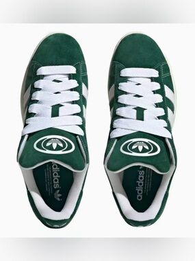 adidas Green and White Suede Campus Sneakers
